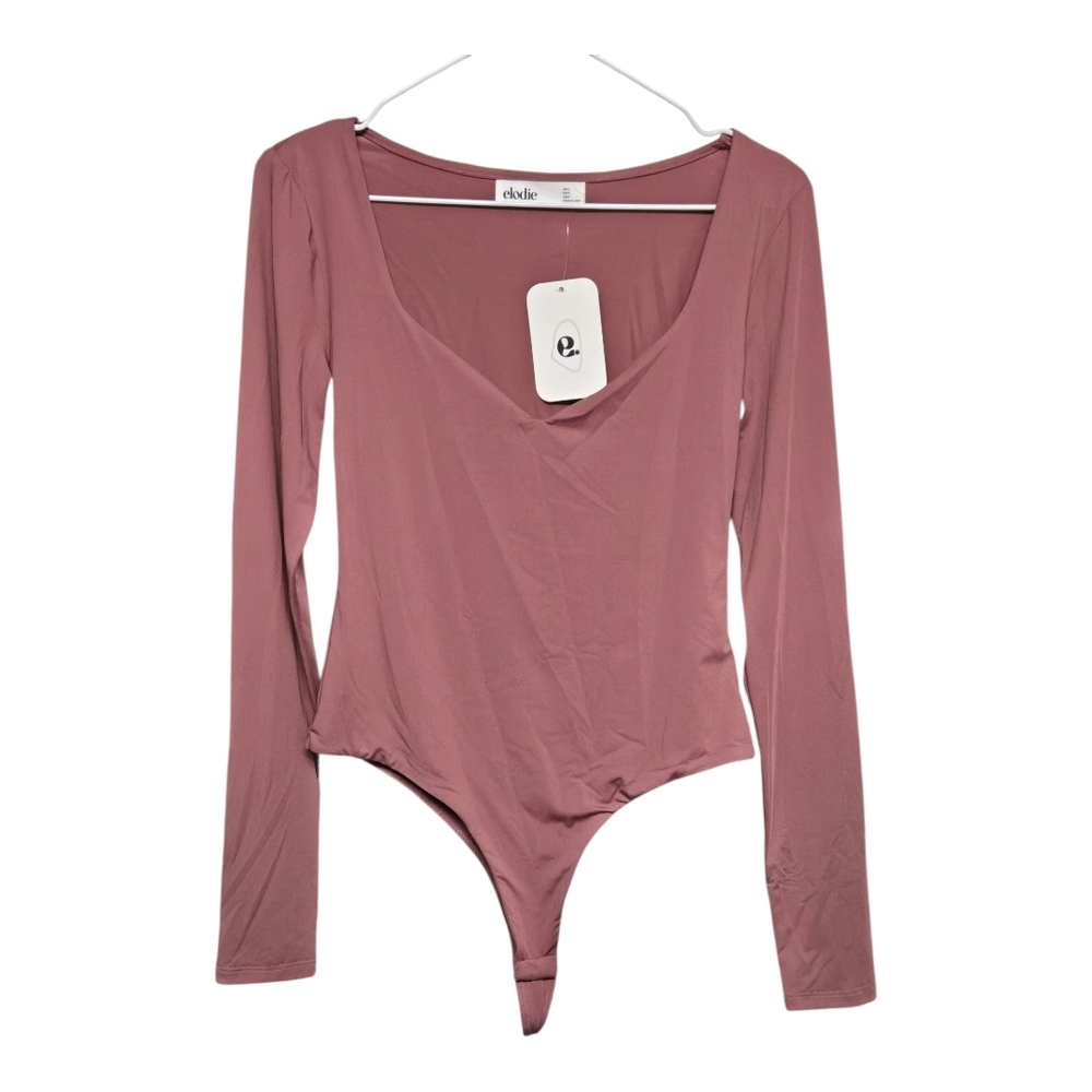 Elodie Long Sleeve Bodysuit w Sweetheart Neckline Sz Small Red Beam NEW